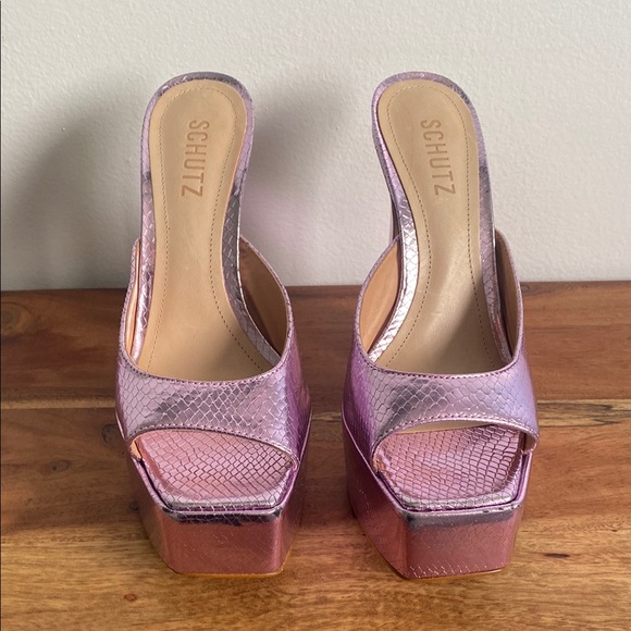 SCHUTZ Pink Platform Peep-Toe Shoes - Picture 2 of 13